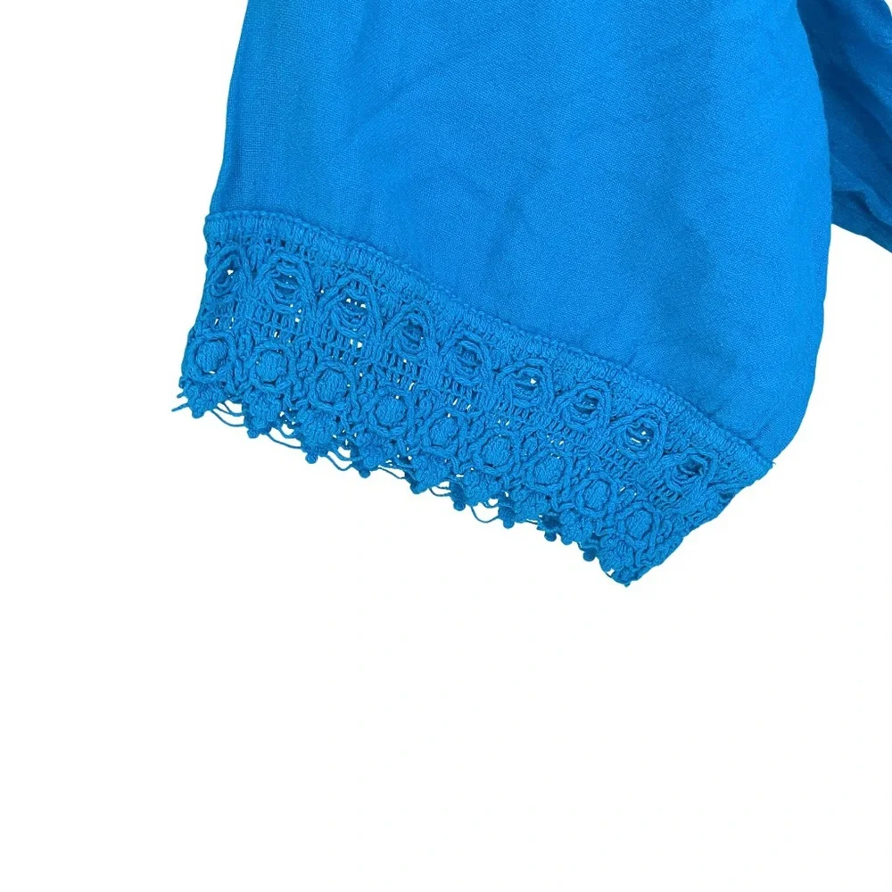 Blue Swim Cover Up Dress Womens S Lace Trim Beaded Ties Elastic Waist Beach Pool - Picture 7 of 7